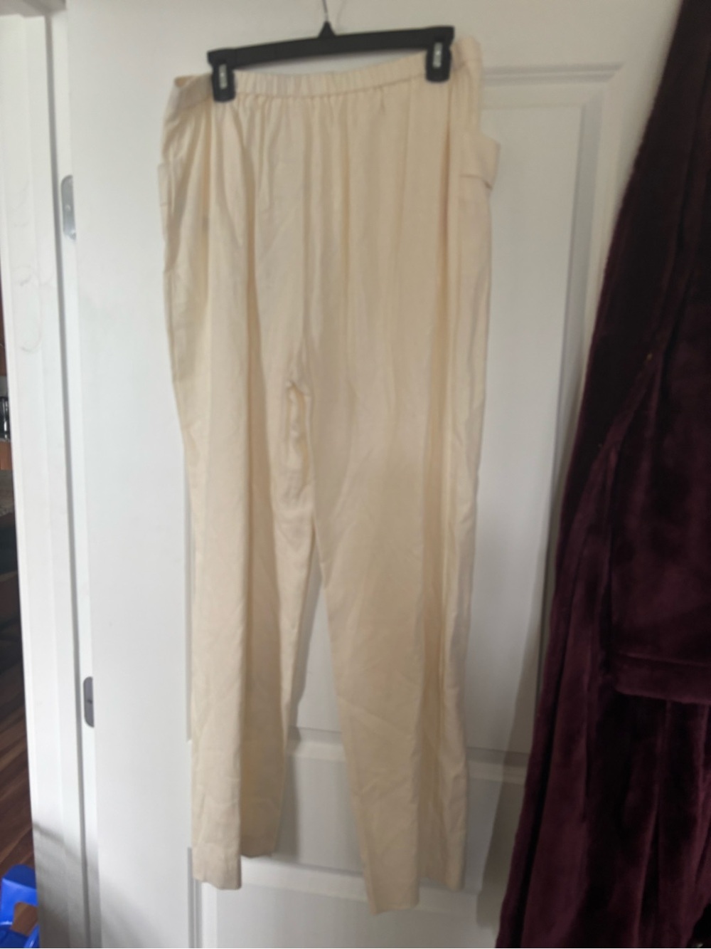 Cream Linen blend 2 piece pants set with crop jacket and wide leg pants